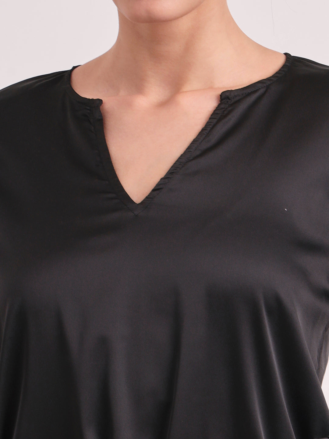 Women's European Satin V Neck Long Sleeve Top