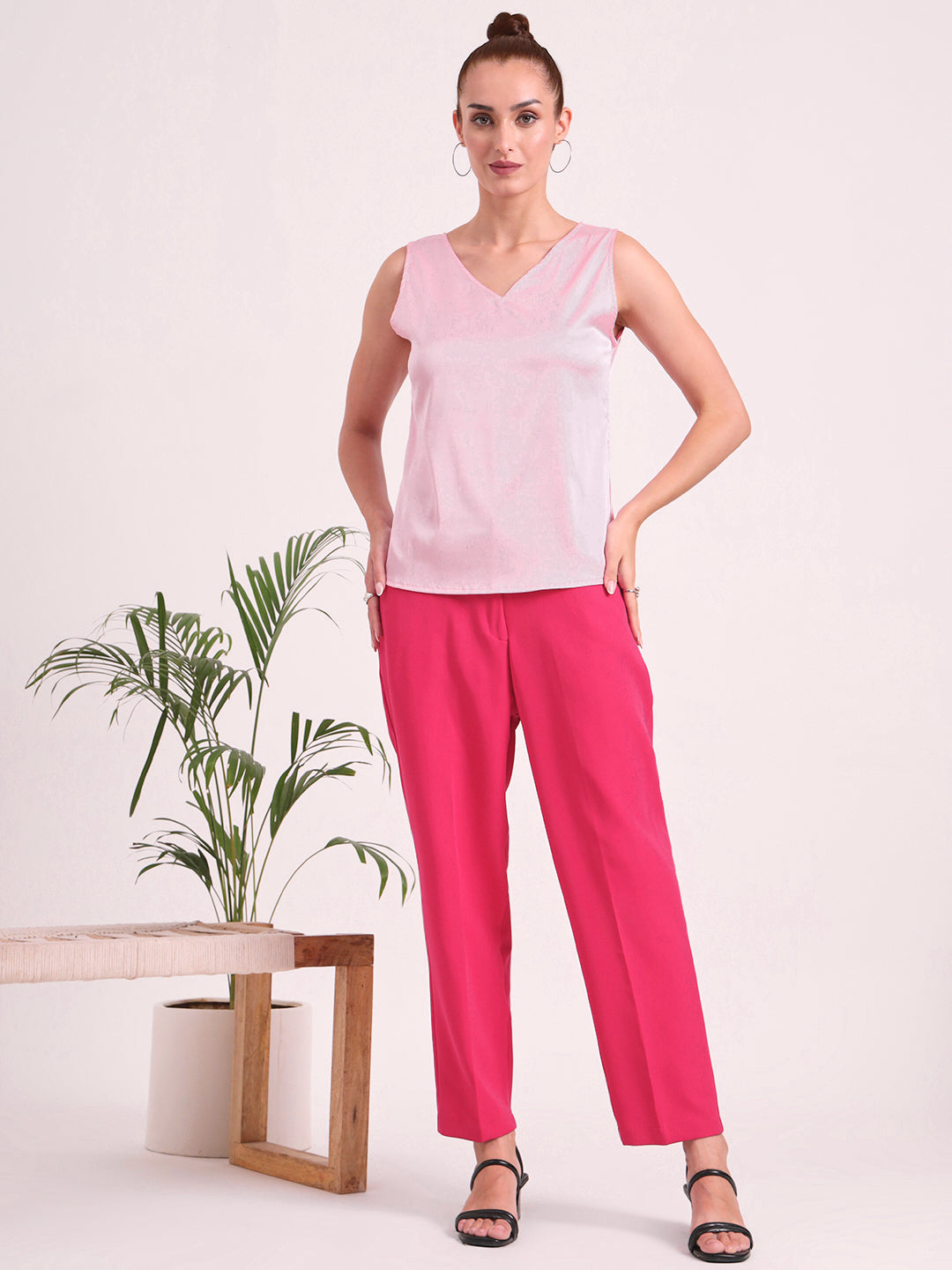 Women's European Satin V Neck Sleeveless Top