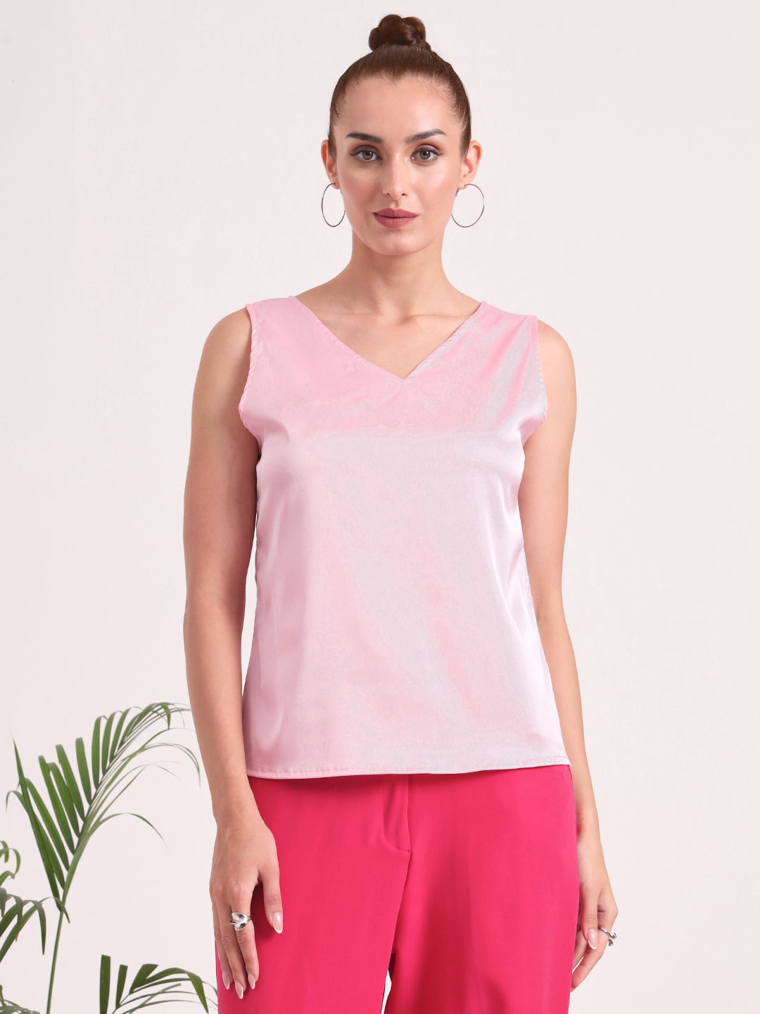 Women's European Satin V Neck Sleeveless Top