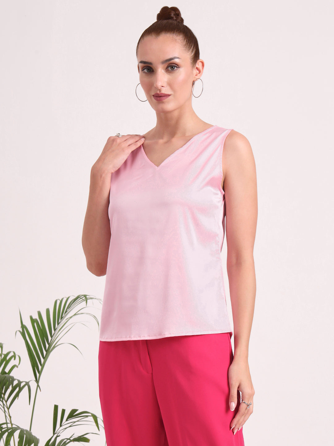 Women's European Satin V Neck Sleeveless Top