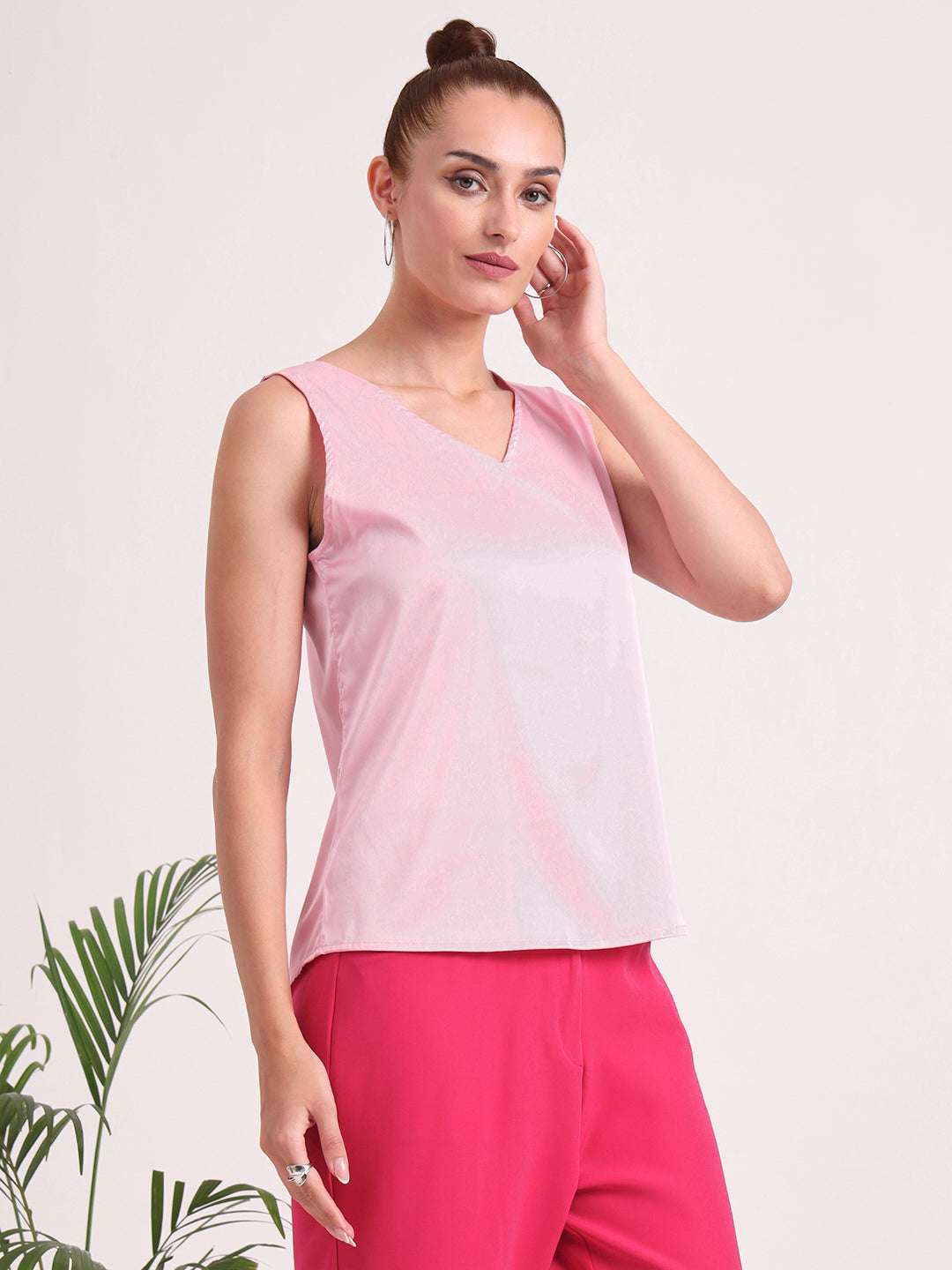 Women's European Satin V Neck Sleeveless Top