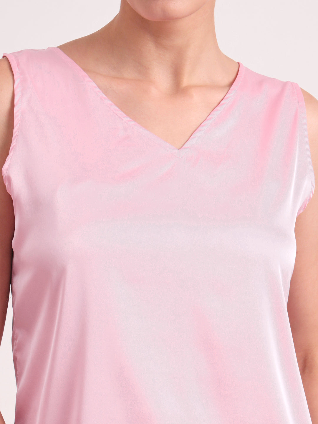 Women's European Satin V Neck Sleeveless Top