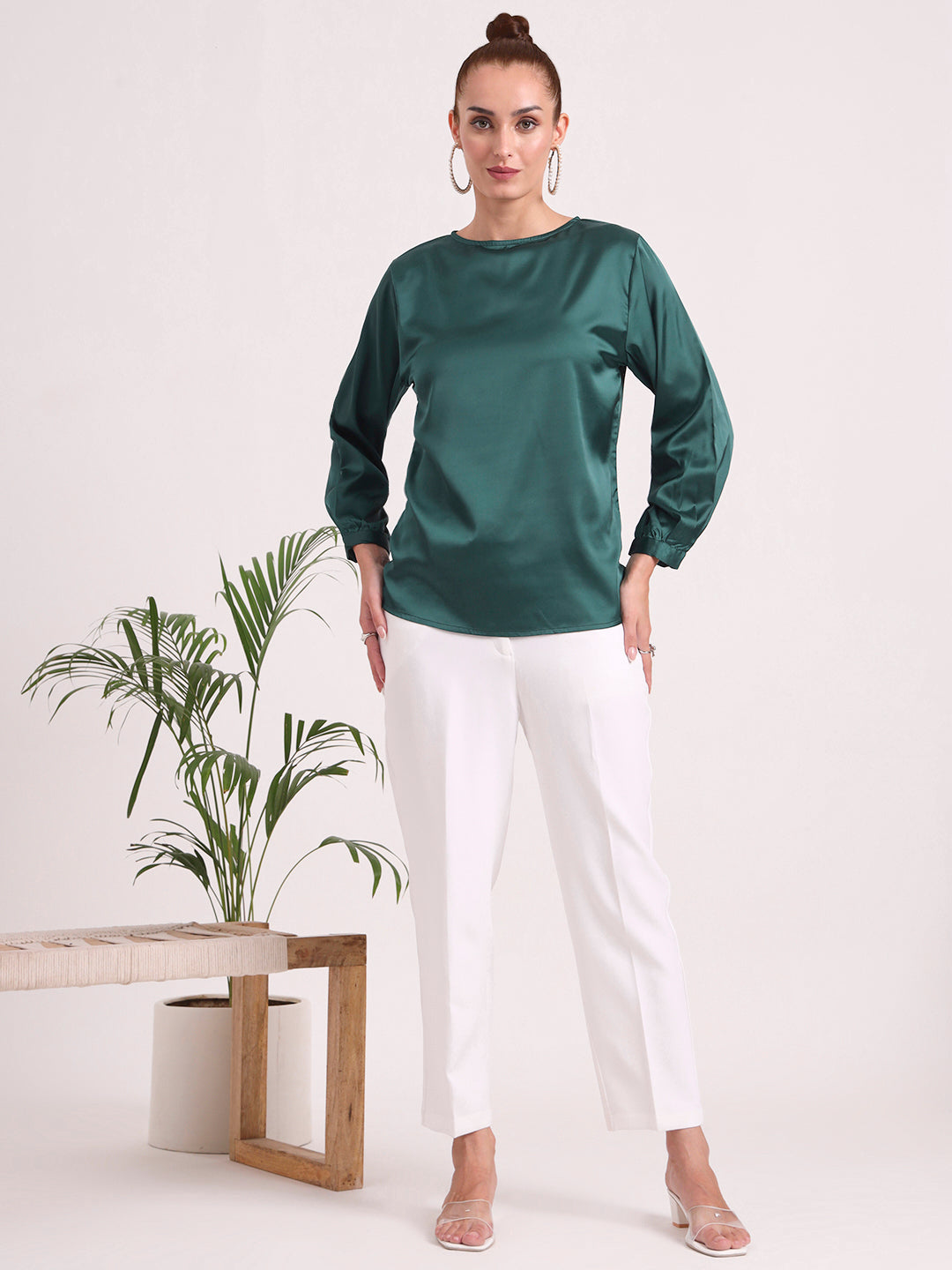 Women's European Satin Bishop Sleeves Top