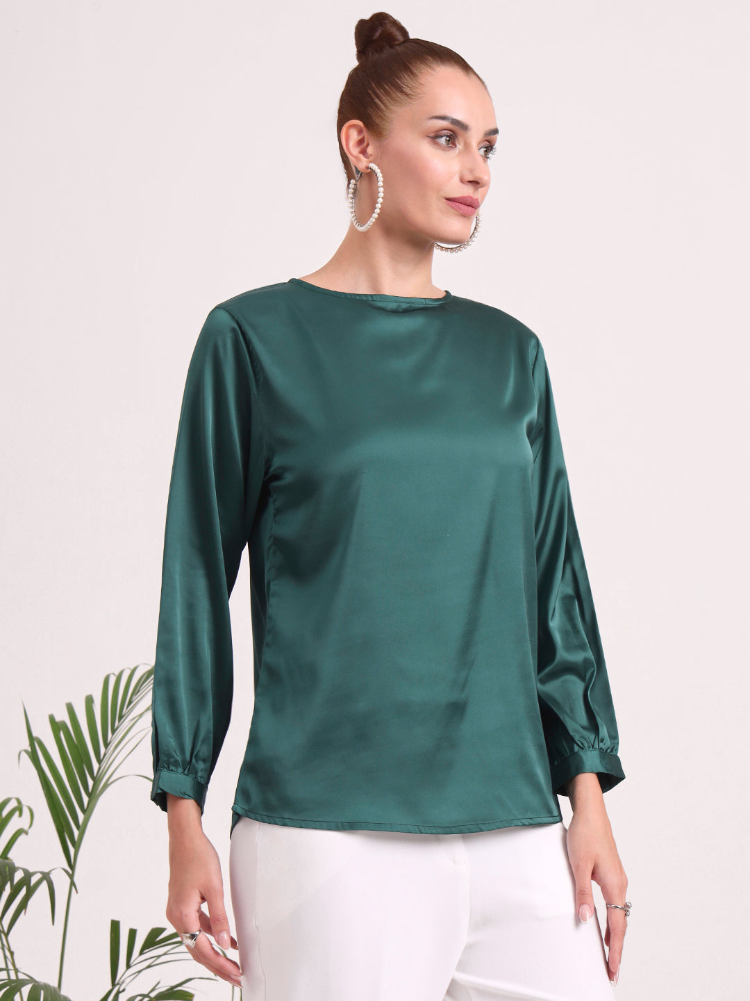 Women's European Satin Bishop Sleeves Top