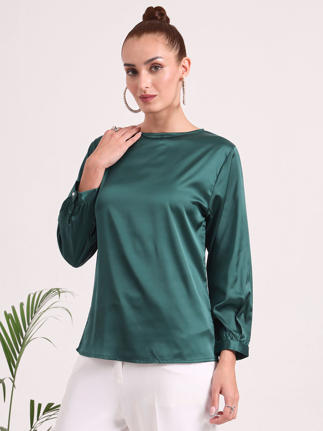 Women's European Satin Bishop Sleeves Top