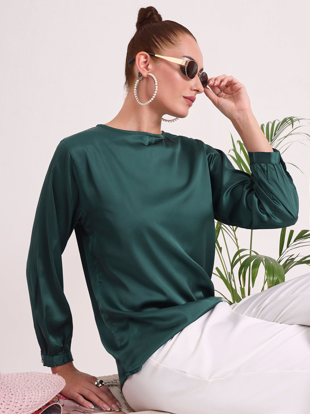 Women's European Satin Bishop Sleeves Top