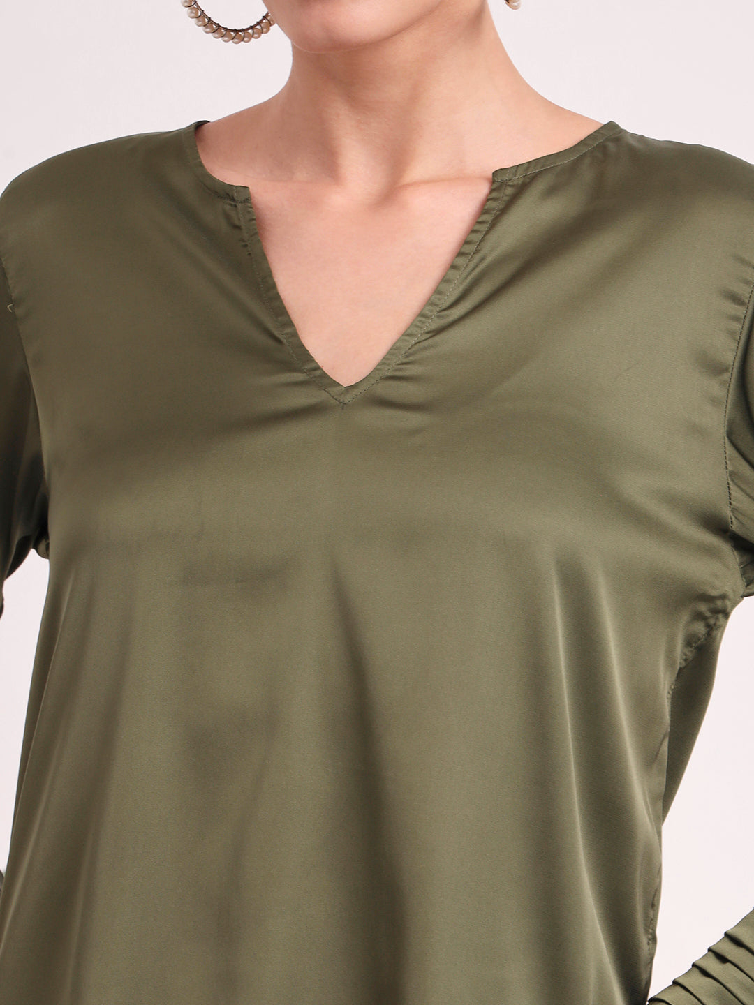Women's European Satin V Neck Long Sleeve Top