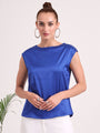 Women's European Satin Solid Crew Neck Top