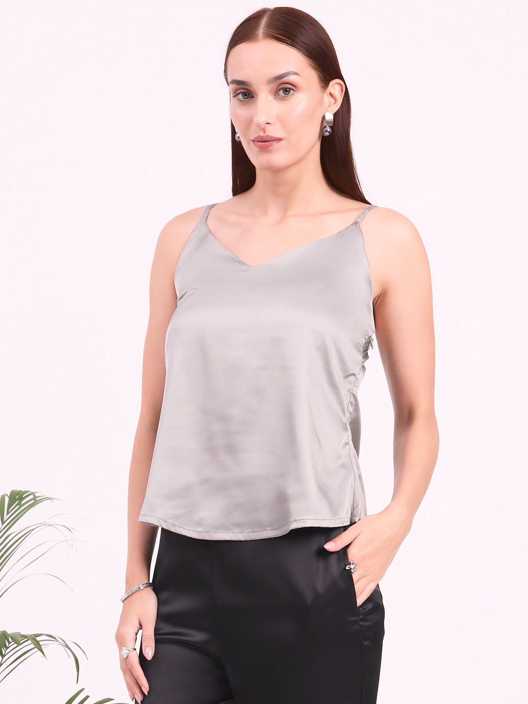 Women's European Satin V-Neck Sleeveless Top