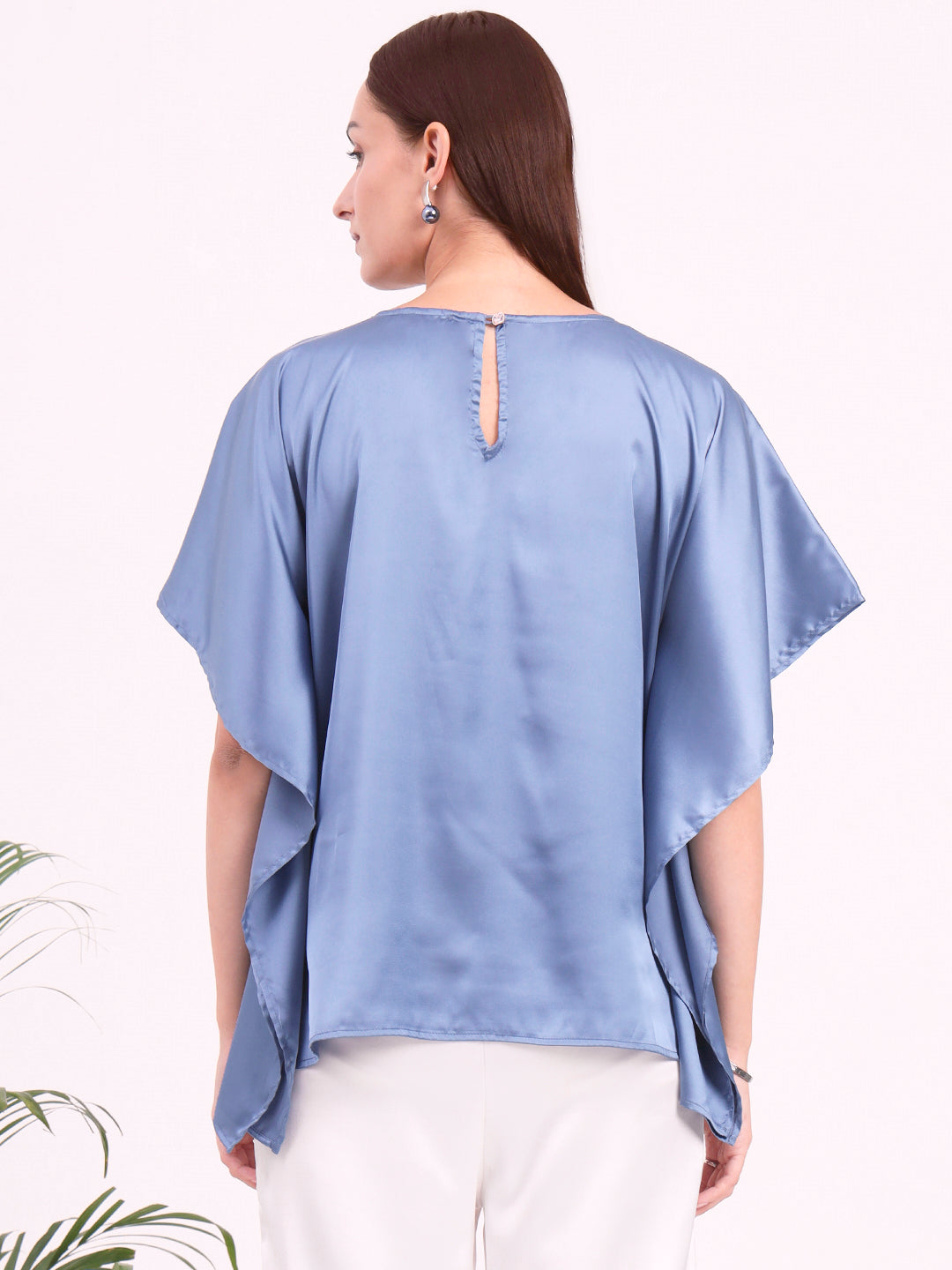 Women's European Satin Solid Baturing Sleeve Crepe
