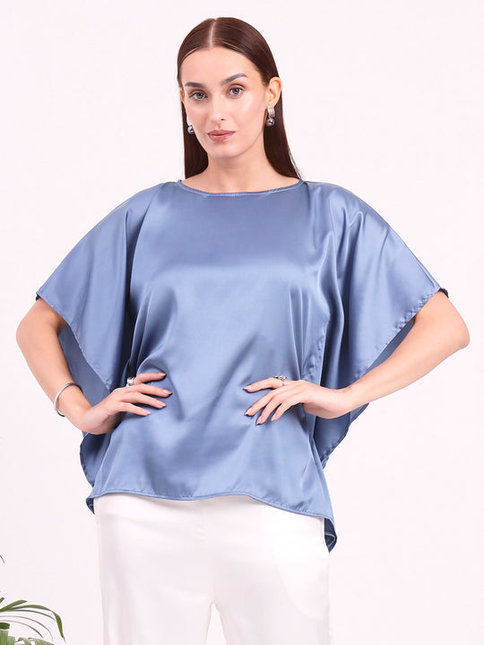 Women's European Satin Solid Baturing Sleeve Crepe