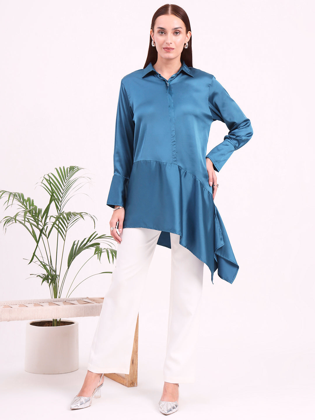 Women'S European Satin A Symetrical Shirt Top