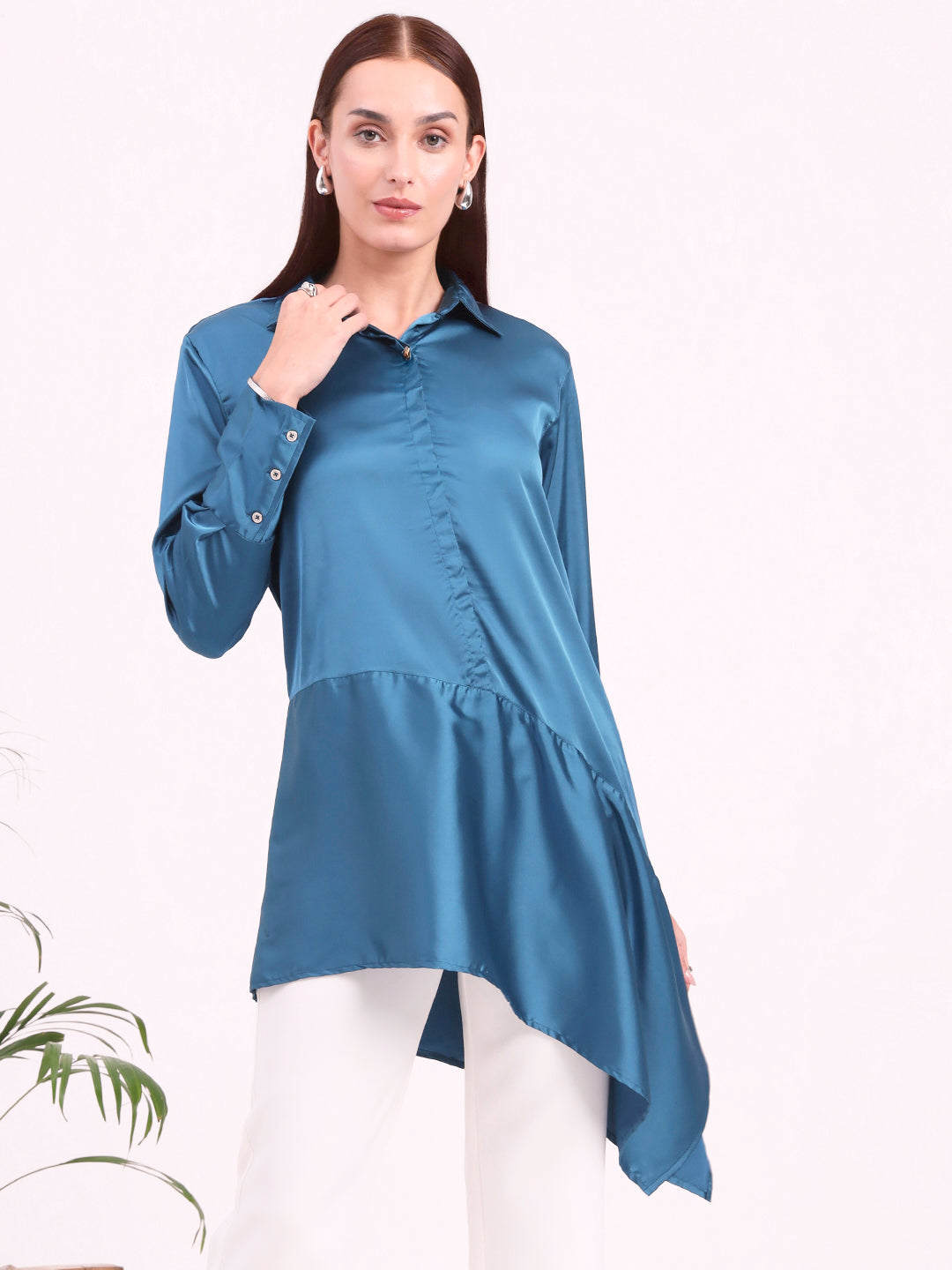 Women'S European Satin A Symetrical Shirt Top