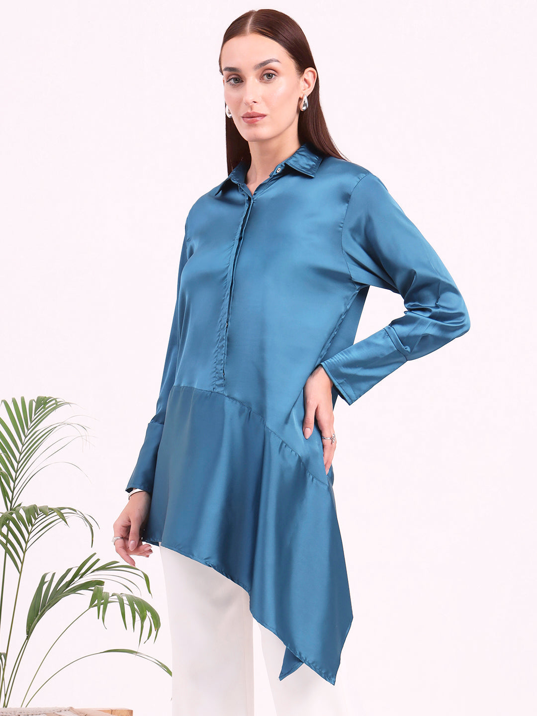 Women'S European Satin A Symetrical Shirt Top