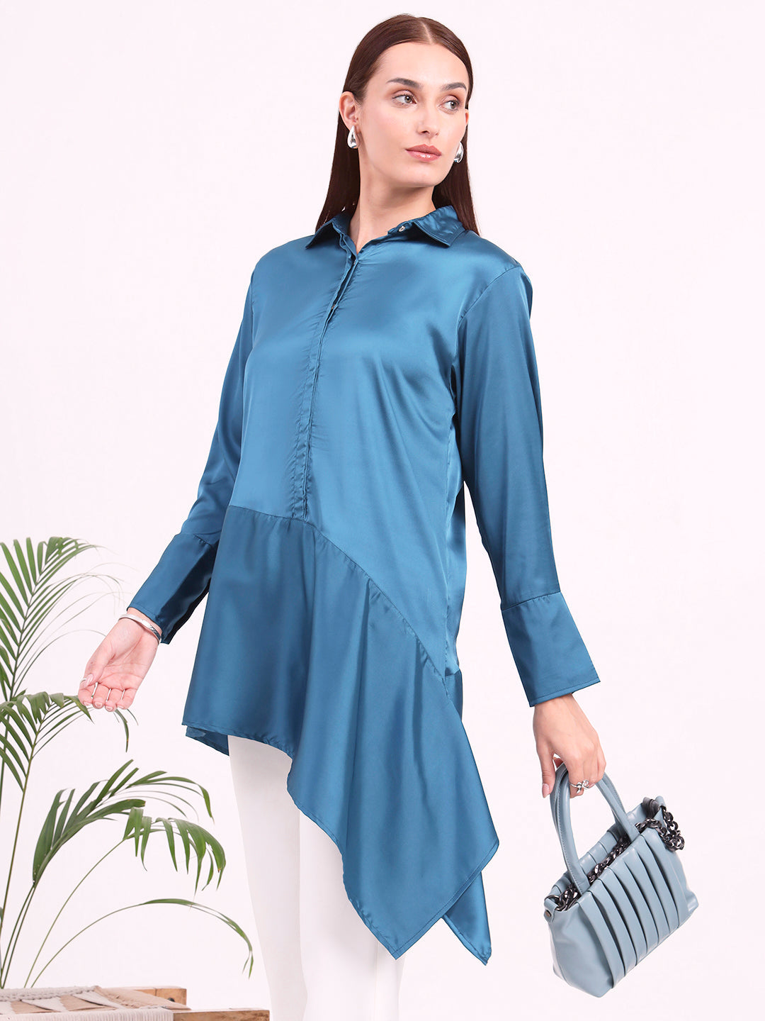 Women'S European Satin A Symetrical Shirt Top