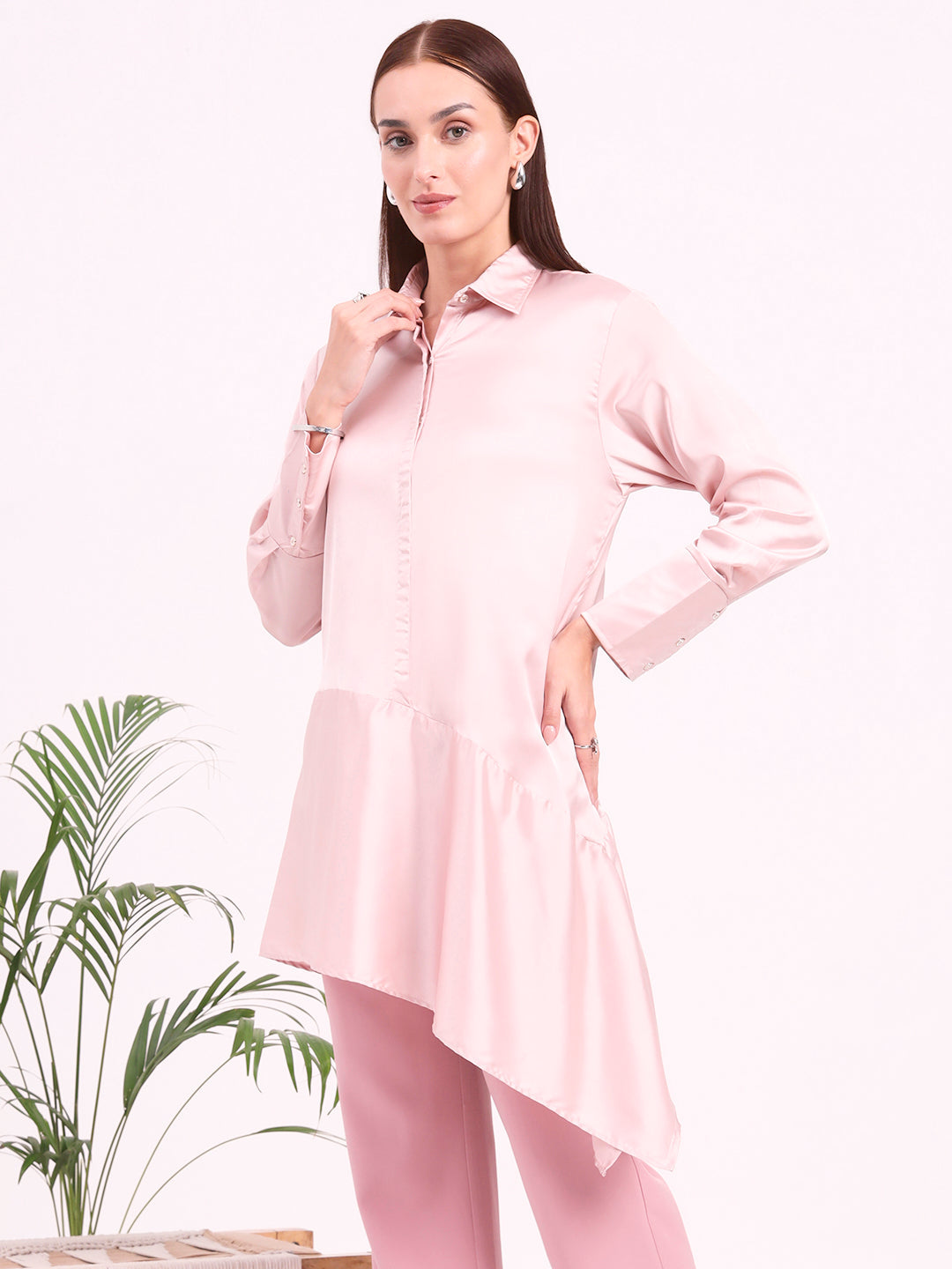 Women'S European Satin A Symetrical Shirt Top