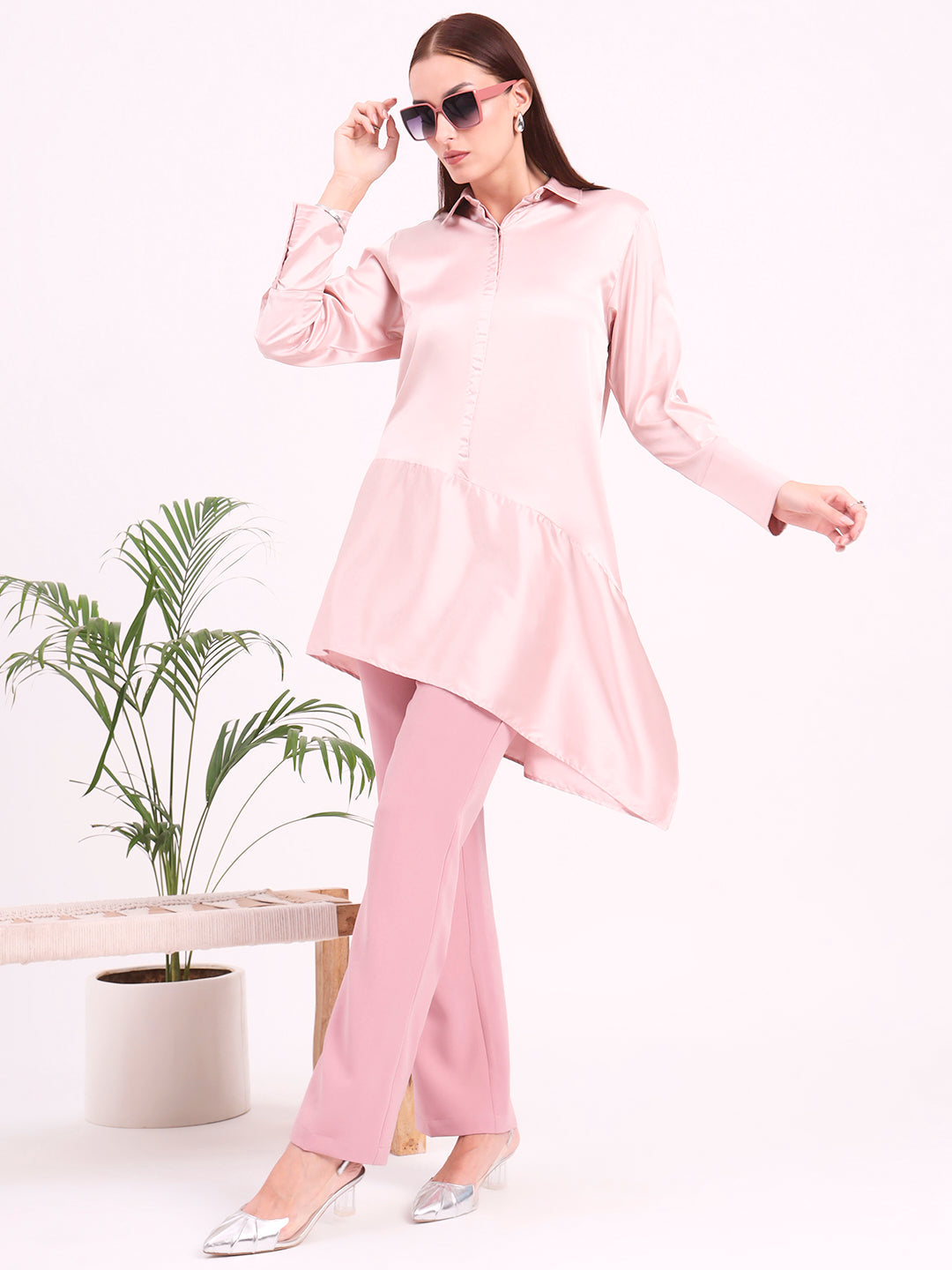 Women'S European Satin A Symetrical Shirt Top