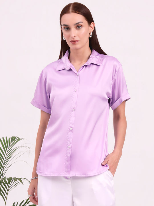 Women's Short Sleeve European Satin Shirt