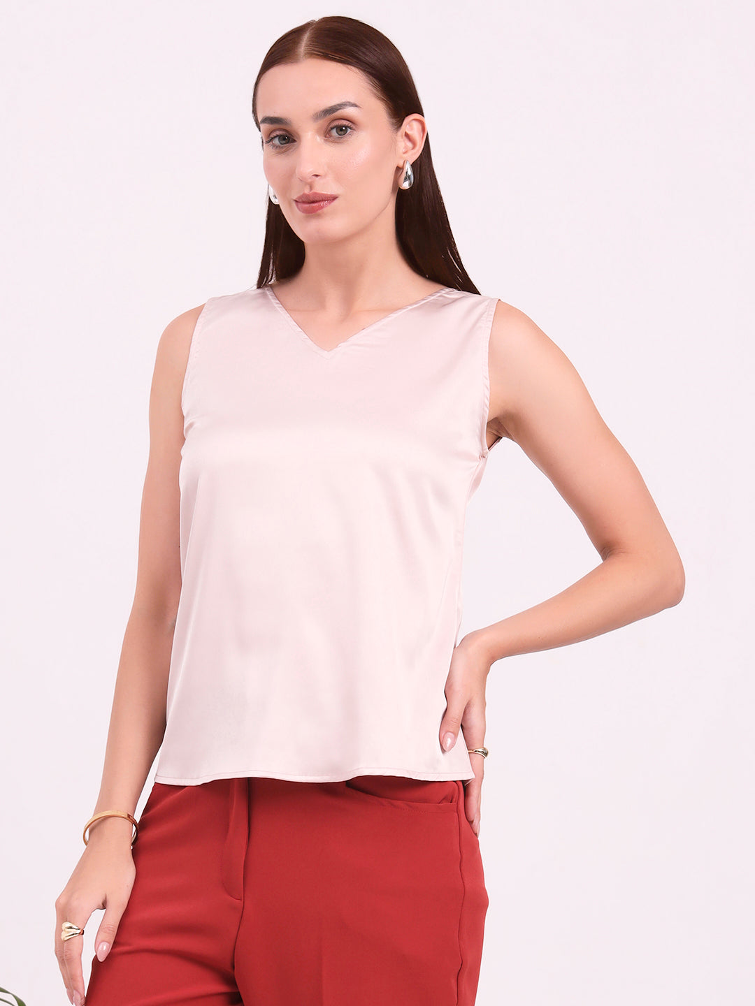 Women's European Satin V Neck Sleeveless Top