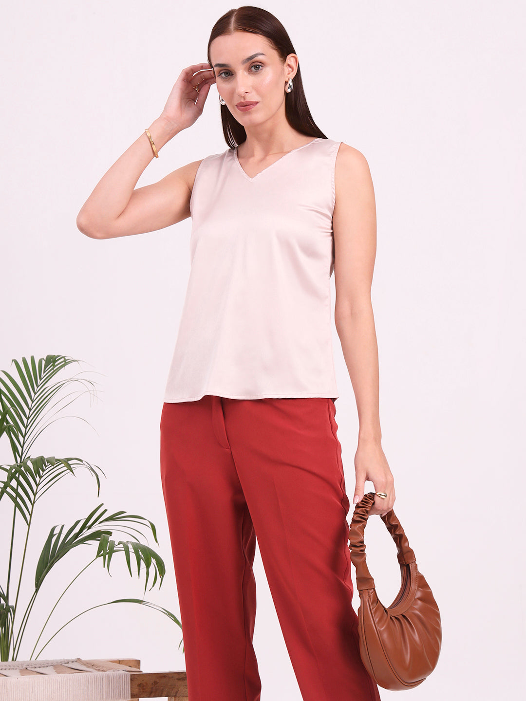 Women's European Satin V Neck Sleeveless Top