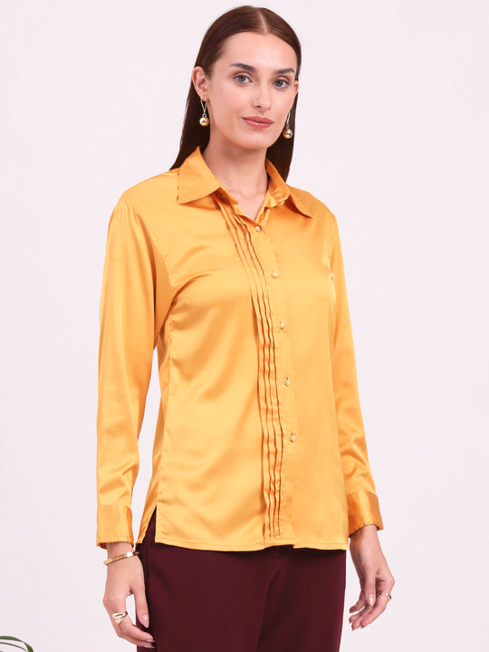 Tailored Fit European Satin Shirt With Pleated Placket