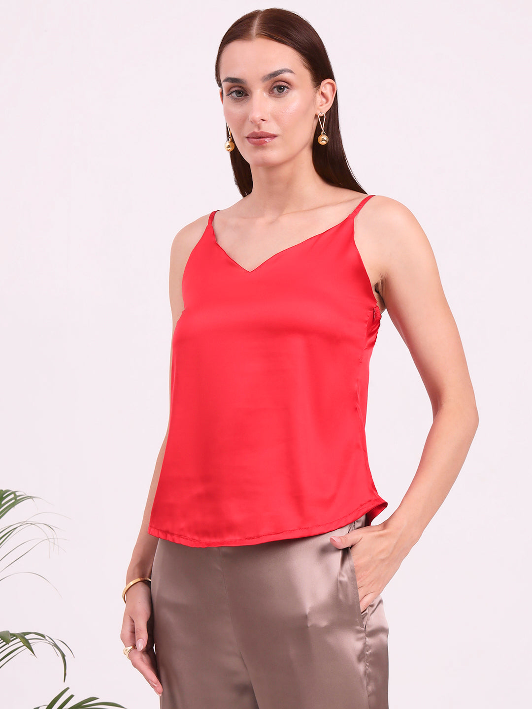 Women's European Satin V-Neck Sleeveless Top