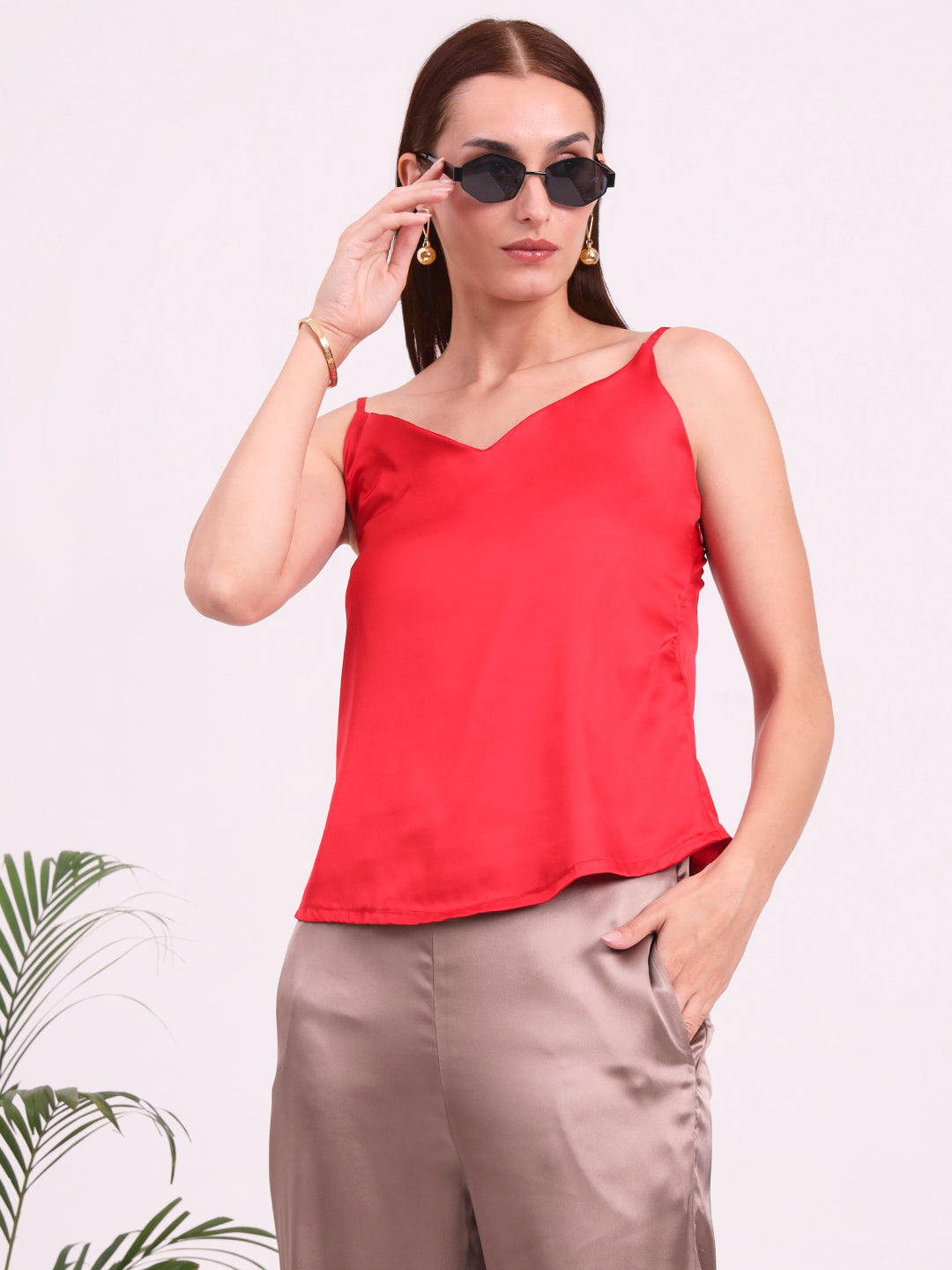 Women's European Satin V-Neck Sleeveless Top