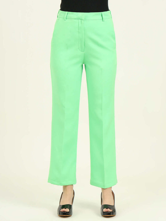 Women'S Luxury Banana Crepe Screamin Green Straight Fit Flap Pocket Trouser