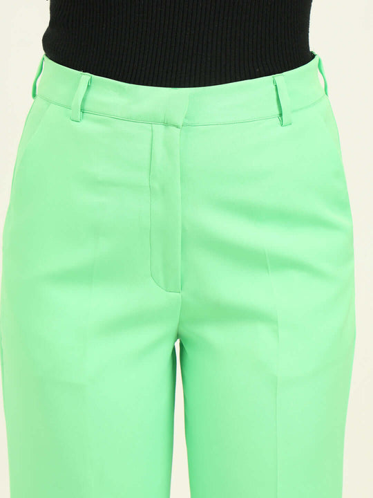 Women'S Luxury Banana Crepe Screamin Green Straight Fit Flap Pocket Trouser