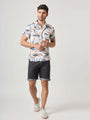 Amswan Men'S Premium Rayon Shirt With Blue Leaf Print