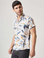Amswan Men'S Premium Rayon Shirt With Blue Leaf Print
