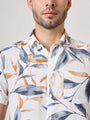 Amswan Men'S Premium Rayon Shirt With Blue Leaf Print