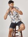 Amswan Men'S Premium Rayon Shirt With Blue Leaf Print