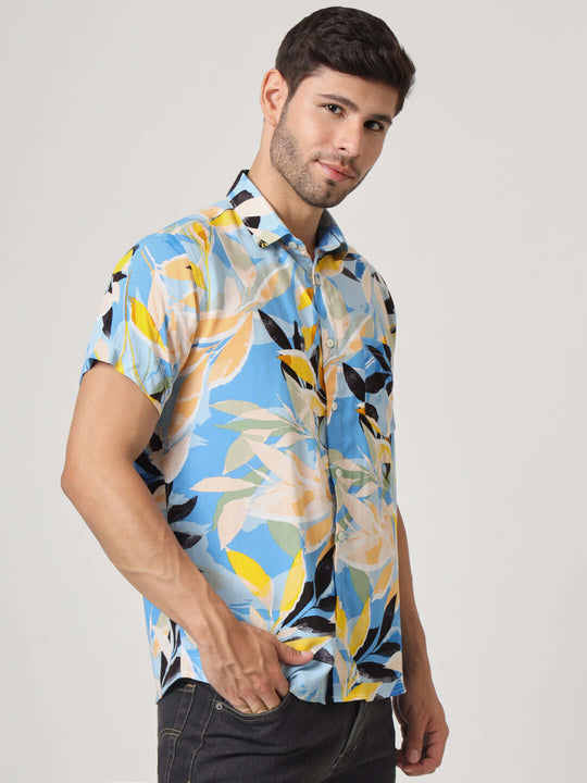 Multicolor Leaf Print Premium Rayon Shirt