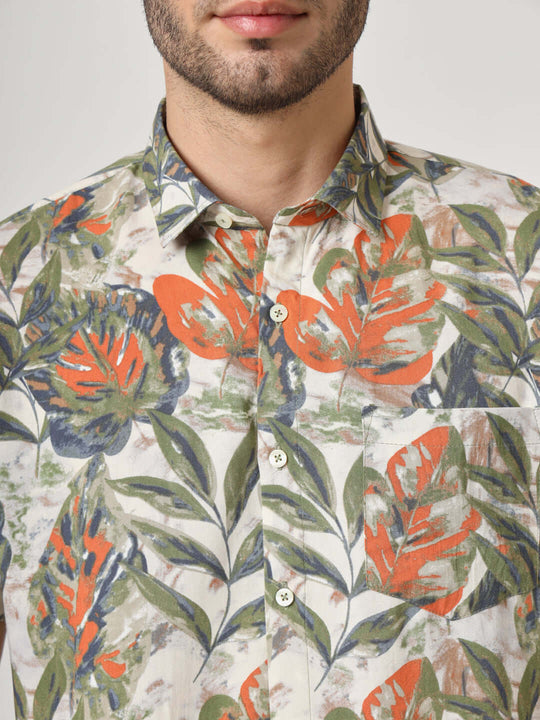 Multicolor Leaf Print Premium Rayon Shirt