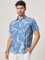 Blue And White Abstract Print Premium Rayon Shirt