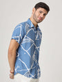 Blue And White Abstract Print Premium Rayon Shirt