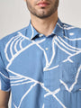 Blue And White Abstract Print Premium Rayon Shirt