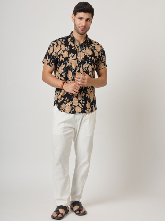 Black And Brown Floral Print Premium Cotton Shirt