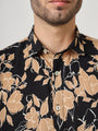 Black And Brown Floral Print Premium Cotton Shirt