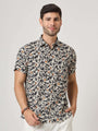 Off White And Black Abstract Print Premium Rayon Shirt