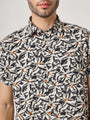 Off White And Black Abstract Print Premium Rayon Shirt
