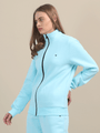 Amswan Premium Cotton Women'S Aqua Zip-Up Sweatshirt