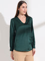 Summer Satin Emerald Green Peter Pan Collar Top