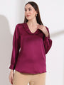 Summer Satin Deep Plum Peter Pan Collar Top