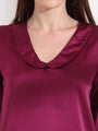 Summer Satin Deep Plum Peter Pan Collar Top