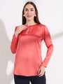 Summer Satin Coral Mandarin Collar Button Tunic