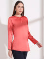 Summer Satin Coral Mandarin Collar Button Tunic