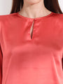 Summer Satin Coral Mandarin Collar Button Tunic