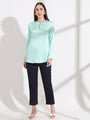 Summer Satin Mint Green Mandarin Collar Button Tunic